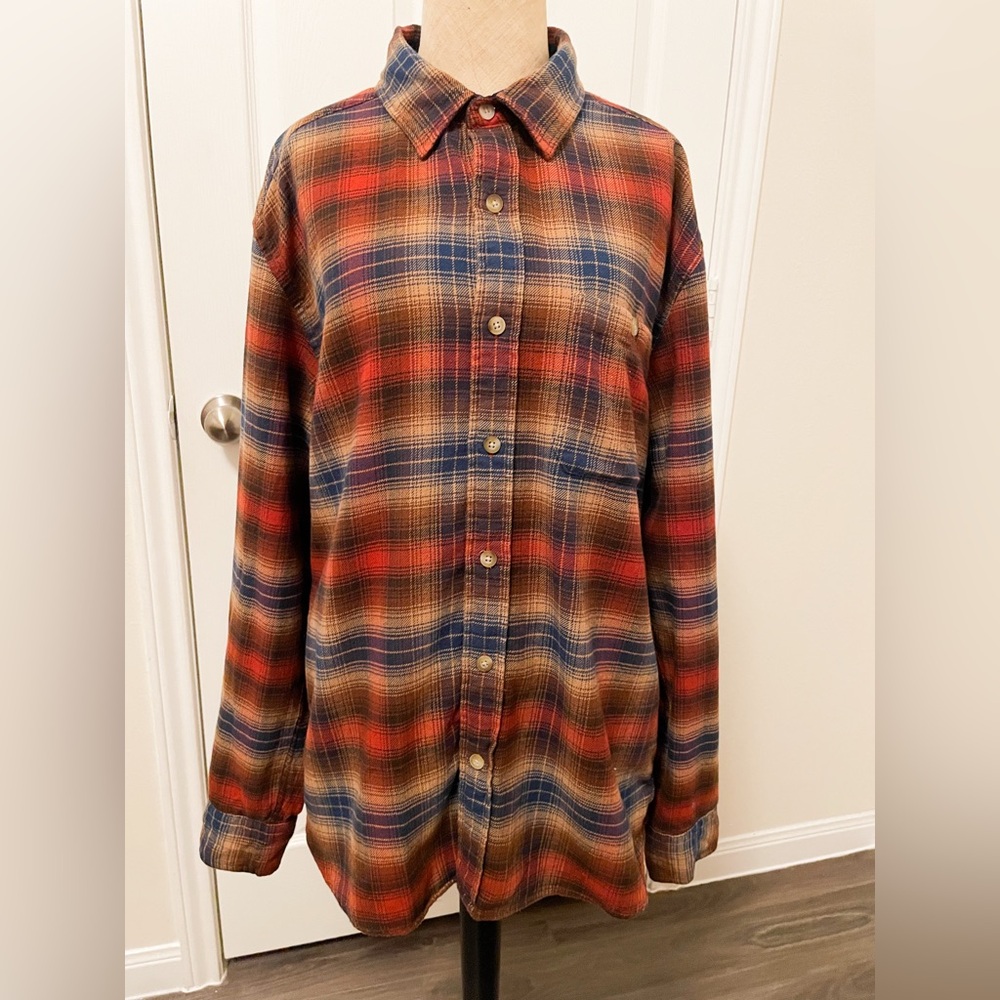Pendleton Flannel Button Up Shirt Men’s Size M Burnt Orange & Blue Cotton